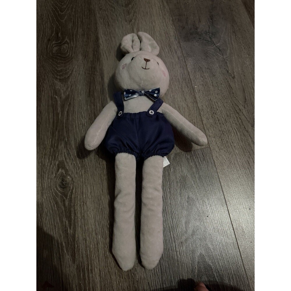 Spark Create Imagine Soft Plush Rabbit Stuffed Animal Blue Overalls Bow, Easter